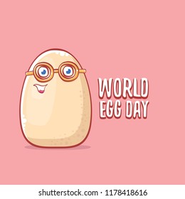 world egg day concept illustration with cute white egg cartoon kawaii character isolated on pink background.