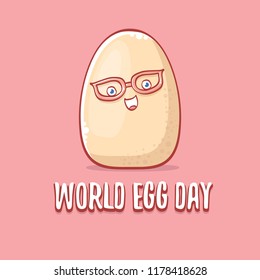 world egg day concept illustration with cute white egg cartoon kawaii character isolated on pink background.