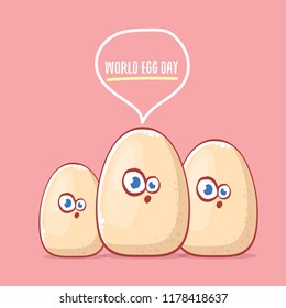 world egg day concept illustration with cute white egg cartoon kawaii character isolated on pink background.