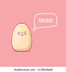 world egg day concept illustration with cute white egg cartoon kawaii character isolated on pink background.