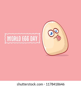 world egg day concept illustration with cute white egg cartoon kawaii character isolated on pink background.