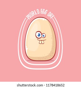 world egg day concept illustration with cute white egg cartoon kawaii character isolated on pink background.
