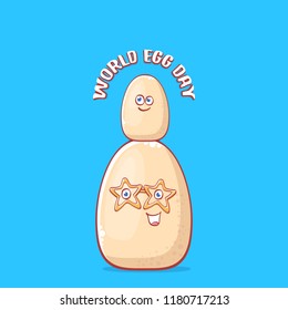 world egg day concept illustration with cute white egg cartoon kawaii character isolated on pink background.