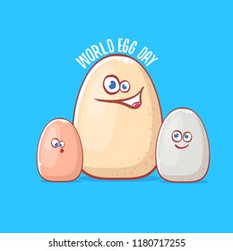 world egg day concept illustration with cute white egg cartoon kawaii character isolated on pink background.