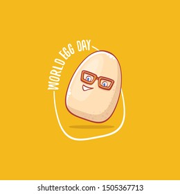 world egg day concept illustration with cute white egg cartoon kawaii character isolated on orange background.