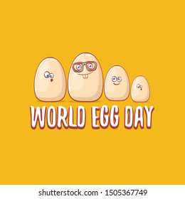 world egg day concept illustration with cute white egg cartoon kawaii character isolated on orange background.