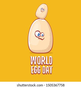 world egg day concept illustration with cute white egg cartoon kawaii character isolated on orange background.