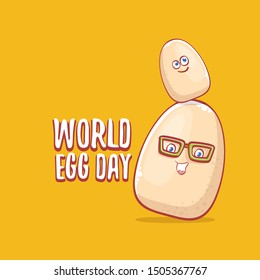 world egg day concept illustration with cute white egg cartoon kawaii character isolated on orange background.