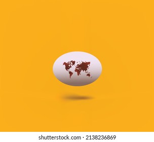 concepto del día mundial del huevo. huevo vectorial con mapa del mundo. aislado en el fondo amarillo