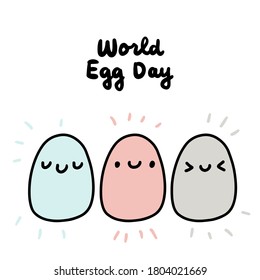World egg day hand drawn vector illustration in cartoon doodle style holiday expressive faces