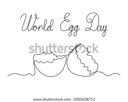 World Egg Day.Abstract broken empty egg, egg shell. continuous one line art hand drawing sketch, logo