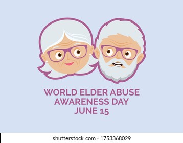 World Elder Abuse Awareness Day vector. Happy and smiling elderly senior couple vector. Happy old man and woman vector. Senior couple cartoon character. Grandpa and Grandma icon set. Important day
