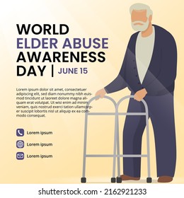 World elder abuse awareness day background with an old man walking with a walker svg