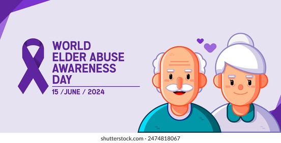 World Elder Abuse Awareness Day Poster, Banner and Billboard Template.
Grandparents, Purple Ribbon, and Violet Background