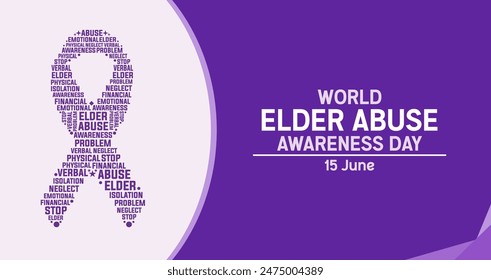 World Elder Abuse Awareness Day Poster, Banner and Billboard Template.
Grandparents, Purple Ribbon, and Violet Background. Stop Elder Abuse. 15th June 