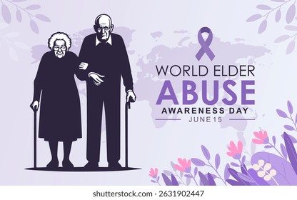 World Elder Abuse Awareness Day observed every year in June 15. illustration vector graphic of a grandfather and grandmother walking together with canes