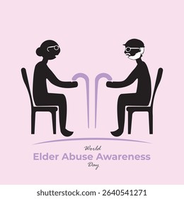 World Elder Abuse Awareness Day or WEAAD is observed every year on 15th June. Elderly couple chatting and sitting on chair vector, illustration.