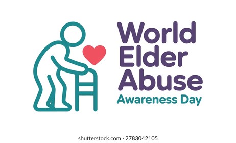 world elder abuse awareness day illustration with elderly person walking stick and heart symbol isolated on white background for senior care awareness campaign