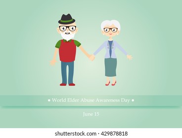 World Elder Abuse Awareness Day vector. Illustration of abused seniors. Elderly couple