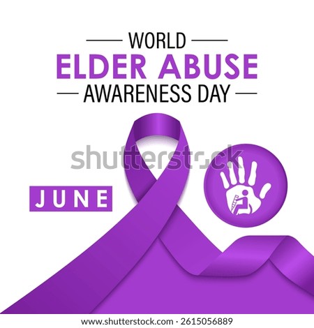 World Elder abuse awareness day is observed every year on June 15. Hand with adult man and Realistic Ribbon. It aims to Promote dignified aging through protection laws  Banner and  background design.