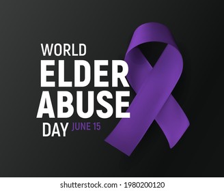 World Elder Abuse Day banner, poster for awareness of elderly social problem, purple ribbon human cruelty symbol, Vector Illustration. svg