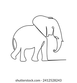 Ilustración vectorial del contorno continuo del dibujo de una línea del elefante mundial