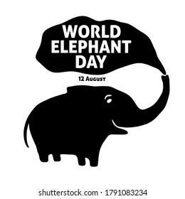 World Elephant Day. 12 August. Vector black and white illustration in honor of the celebration of world elephant day. Logo, emblem, card, greeting card, poster, banner for elephant lovers