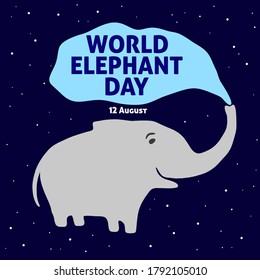 World Elephant Day 12 August. Vector illustration in honor of the international day of elephants. A funny image of a son on a background of the starry sky. Card, banner, poster for elephant lovers