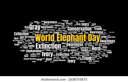 World Elephant Day Awareness Word Cloud Highlighting Conservation and Extinction
