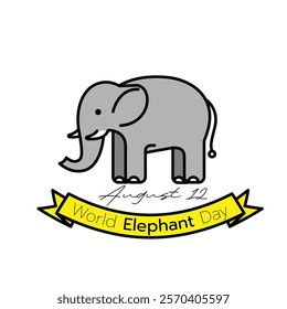 World elephant day celebration. Logo and icon with elephant, flat design, flat illustration.