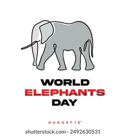 Fondo de Plantilla de diseño de línea continua del Día Mundial del Elefante. Ilustración vectorial