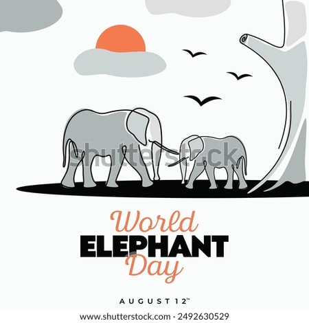 World Elephant Day continuous line design template background. Vector illustration