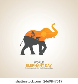 World Elephant Day Creative Ads Design. Elephant Day cartoon icon isolated on Template for background. Elephant Day  Poster, vector. illustration, August 12. Important day