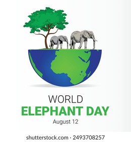 World Elephant Day Creative Ads Design. Elephant Day cartoon icon isolated on Template for background. Elephant Day Poster, vector. illustration, August 12. Important day