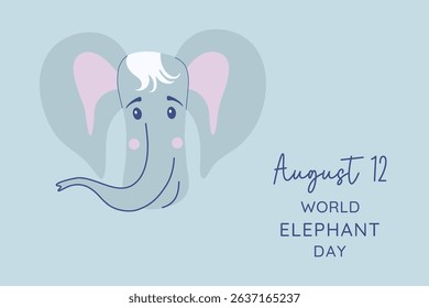 World Elephant Day. Cute banner with animal head. Planet conservation, ecological life concept. Minimalistic vector illustration for poster, card, flyer. 