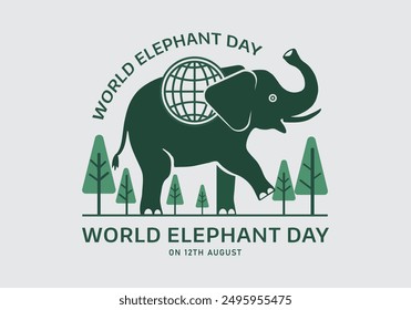 World Elephant Day On 12th August. Social Media Post Template for background, banner, card, poster. Holiday concept. Vector Editable EPS10 illustration.