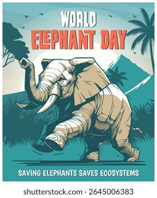 World Elephant Day Poster Vector