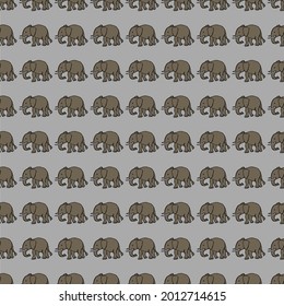 World Elephant Day. Seamless vector pattern with grey elephant icons. Doodle elephant on grey background