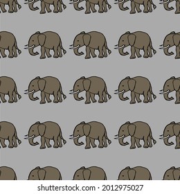 World Elephant Day. Seamless vector pattern with grey elephant icons. Doodle elephant on grey background