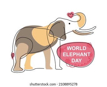 World Elephant Day. Elephant silhouette. Smooth multi-colored shapes, lines. Flat vector illustration.