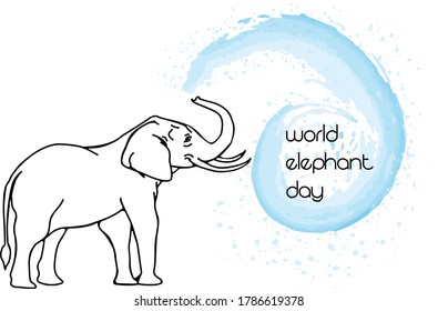 World Elephant Day vector ( August 12). Big Elephant silhouette with water icon vector, isolated on a white background.