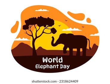 VectorIllustration am 12. August mit Elephanten-Tieren für Heilsbestrebungen und Naturschutz in handgezeichneten Cartoon-Vorlagen