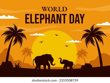 World Elephant Day Vector Illustration on 12 August with Elephants Animals for Salvation Efforts and Conservation in Cartoon Hand Drawn Templates