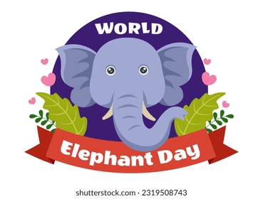 World Elephant Day Vector Illustration on 12 August with Elephants Animals for Salvation Efforts and Conservation in Cartoon Hand Drawn Templates