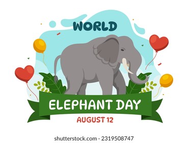 Ilustración del Vector del Día Mundial del Elefante el 12 de agosto con Elefantes Animales para Esfuerzos de Salvación y Conservación en Plantillas Dibujadas a Mano de Dibujo