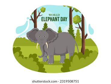 World Elephant Day Vector Illustration on 12 August with Elephants Animals for Salvation Efforts and Conservation in Cartoon Hand Drawn Templates