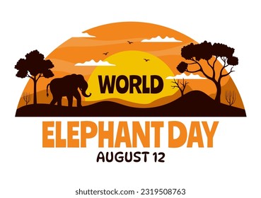 World Elephant Day Vector Illustration on 12 August with Elephants Animals for Salvation Efforts and Conservation in Cartoon Hand Drawn Templates