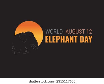 World elephant day.12 August.Silhouette of elephant with circle with sunset colors on black background.