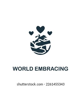 World embracing icon. Monochrome simple sign from donation collection. World embracing icon for logo, templates, web design and infographics.