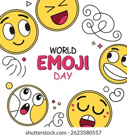 World Emoji Day Celebration: A vibrant and expressive graphic design showcasing a variety of emojis, symbolizing the joy and communication of World Emoji Day